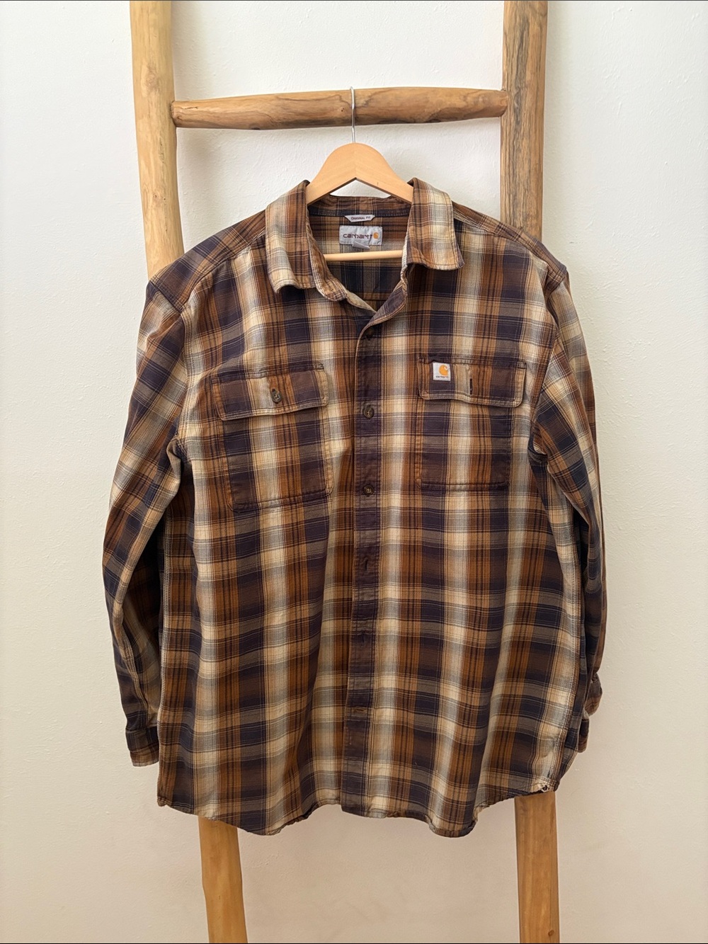 Carhartt Brown and Tan Plaid Flannel Shirt Jacket - L
